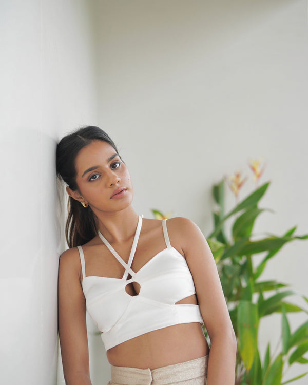 Pearl Satin Cut Out Top