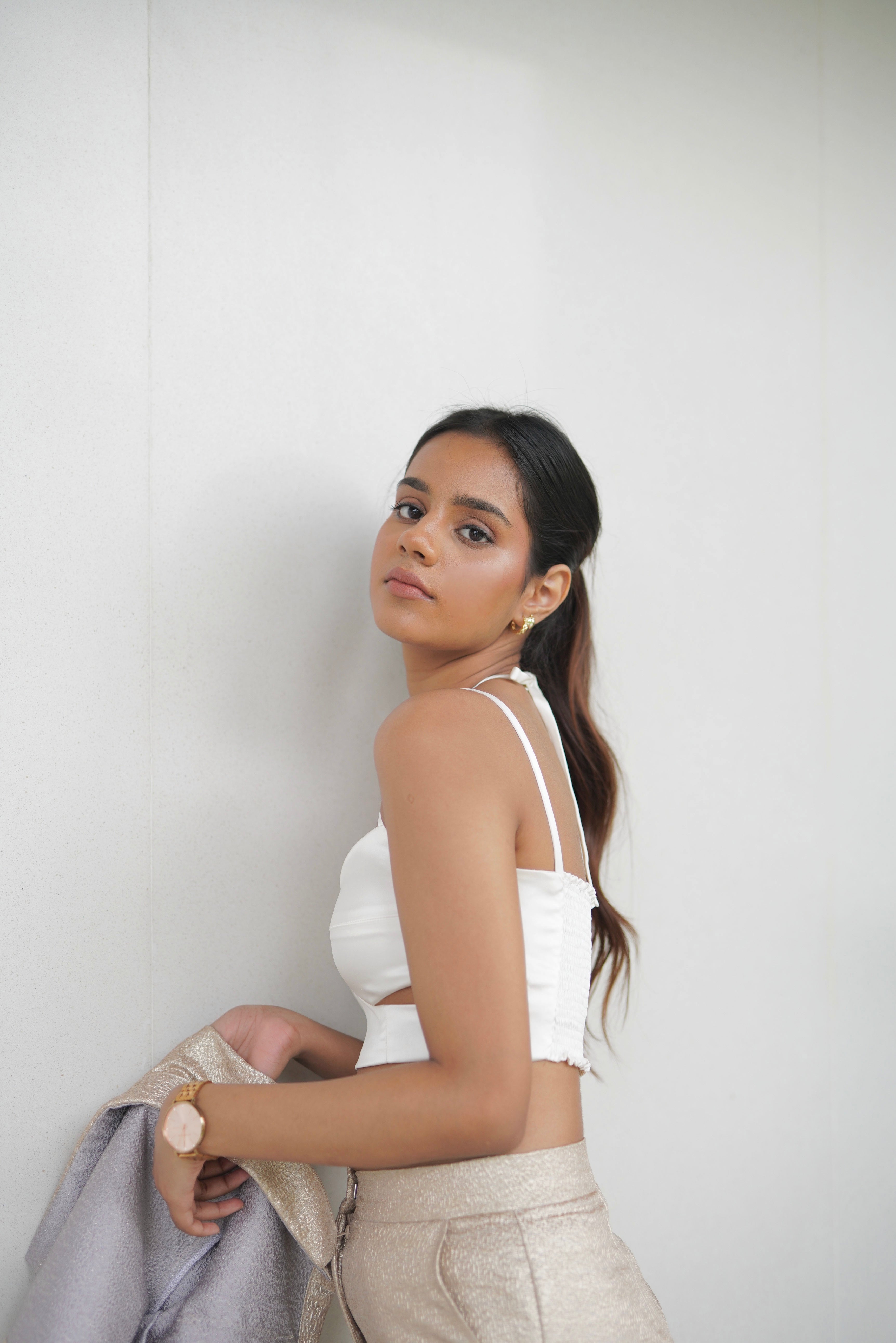 Pearl Satin Cut Out Top