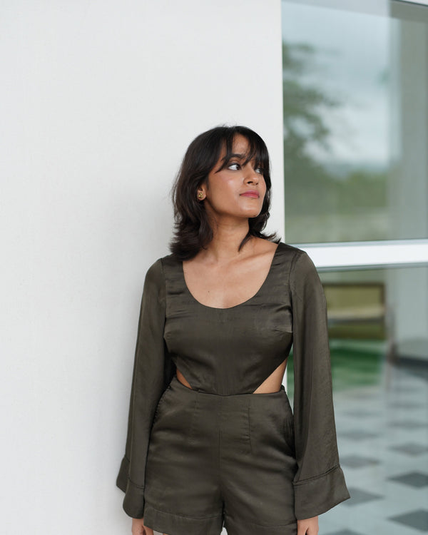 Moss Satin Romper