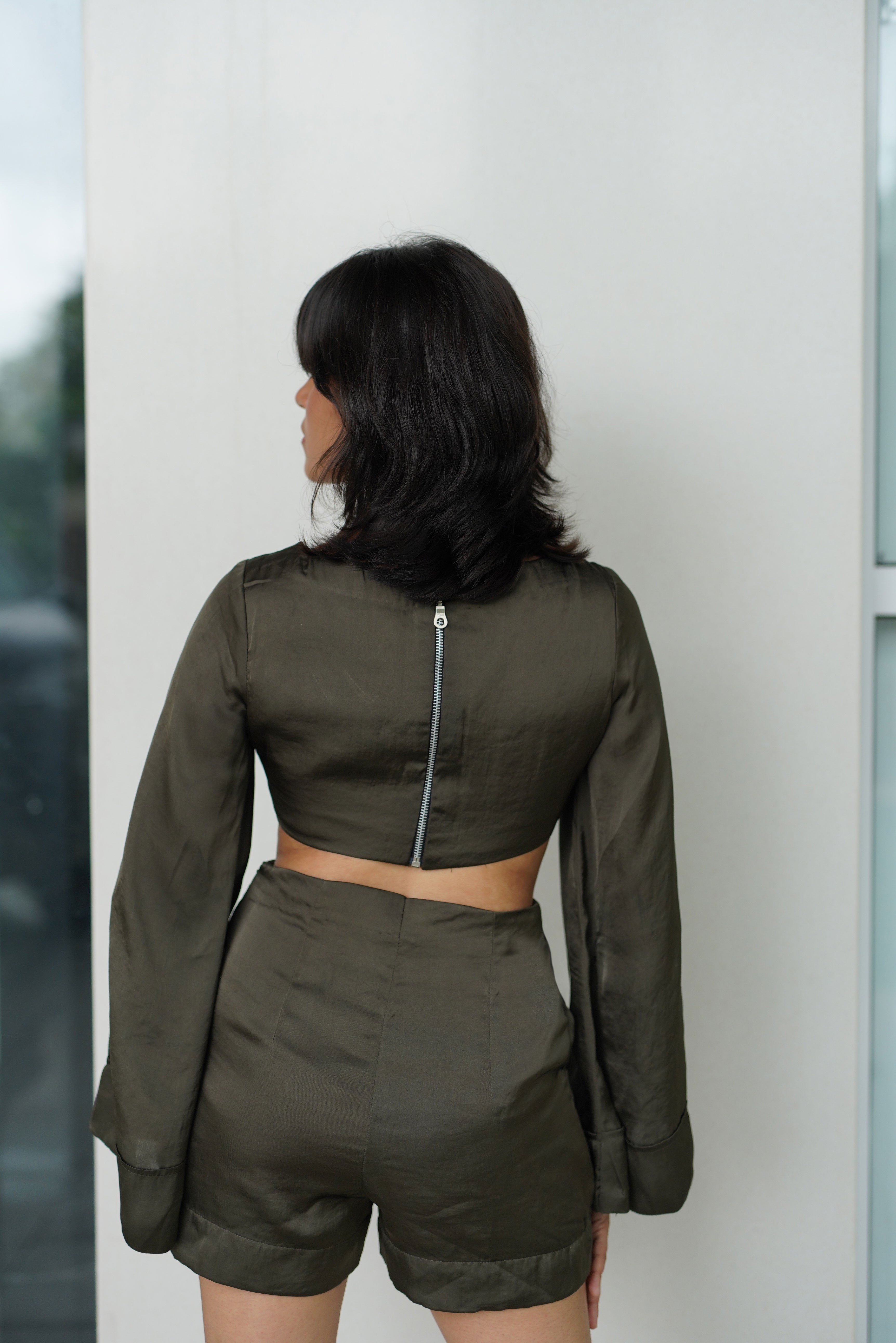 Moss Satin Romper