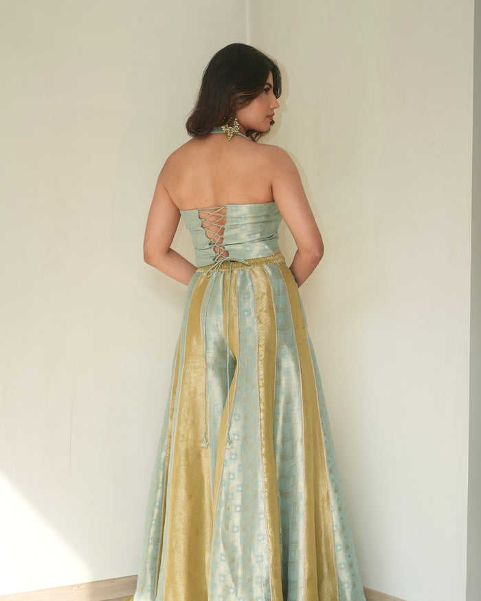 Firozi Flared Set with Dupatta