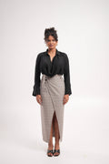 Taupe Plaid Slit Skirt