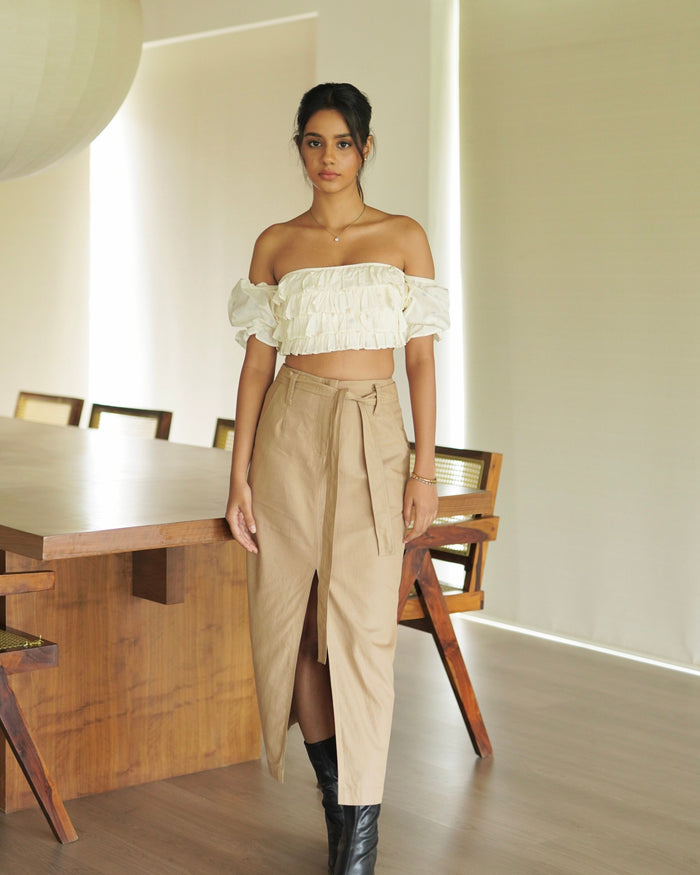 Khakhi Front Slit Skirt