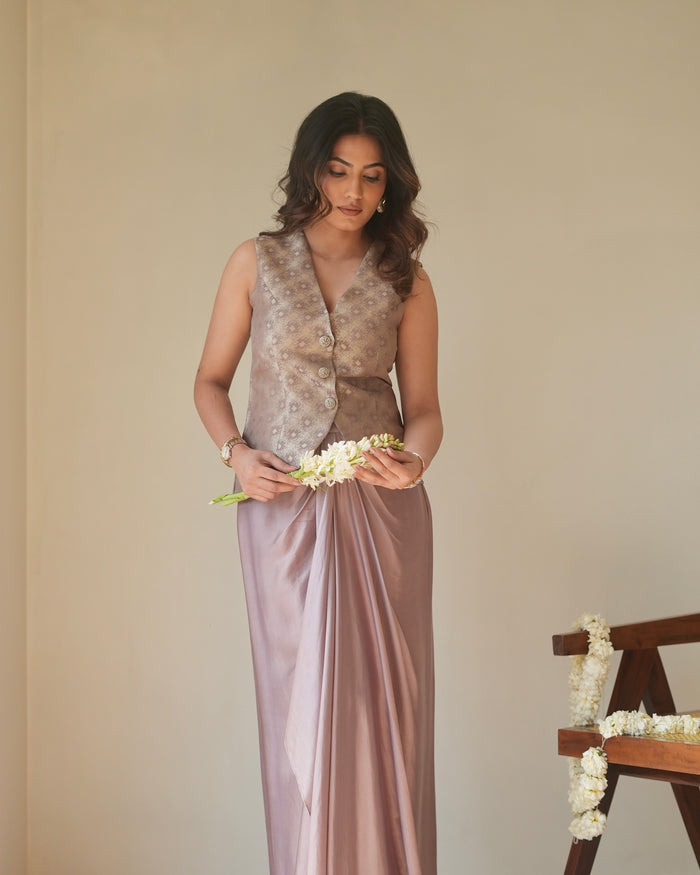 Sama Mauve Draped Skirt Set