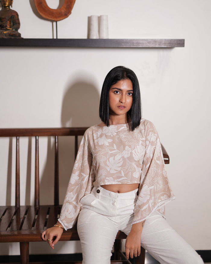 Ecru Kaftan Fringe Top